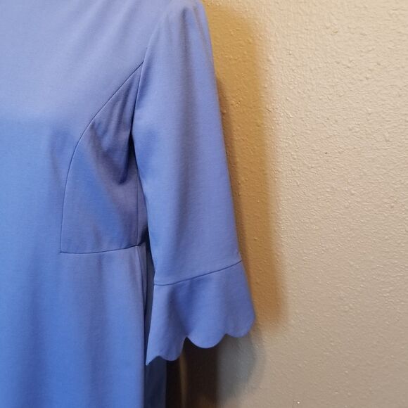 Talbots 8P Petite Dress Blue Ponte Knit Scalloped Trim Preppy Classic Minimalist - Picture 3 of 8